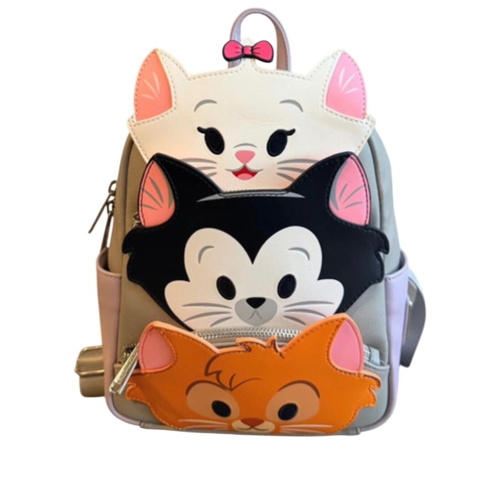 Loungefly Disney Aristocats Marie Figaro Oliver Cat Mini Backpack Grey Lavender